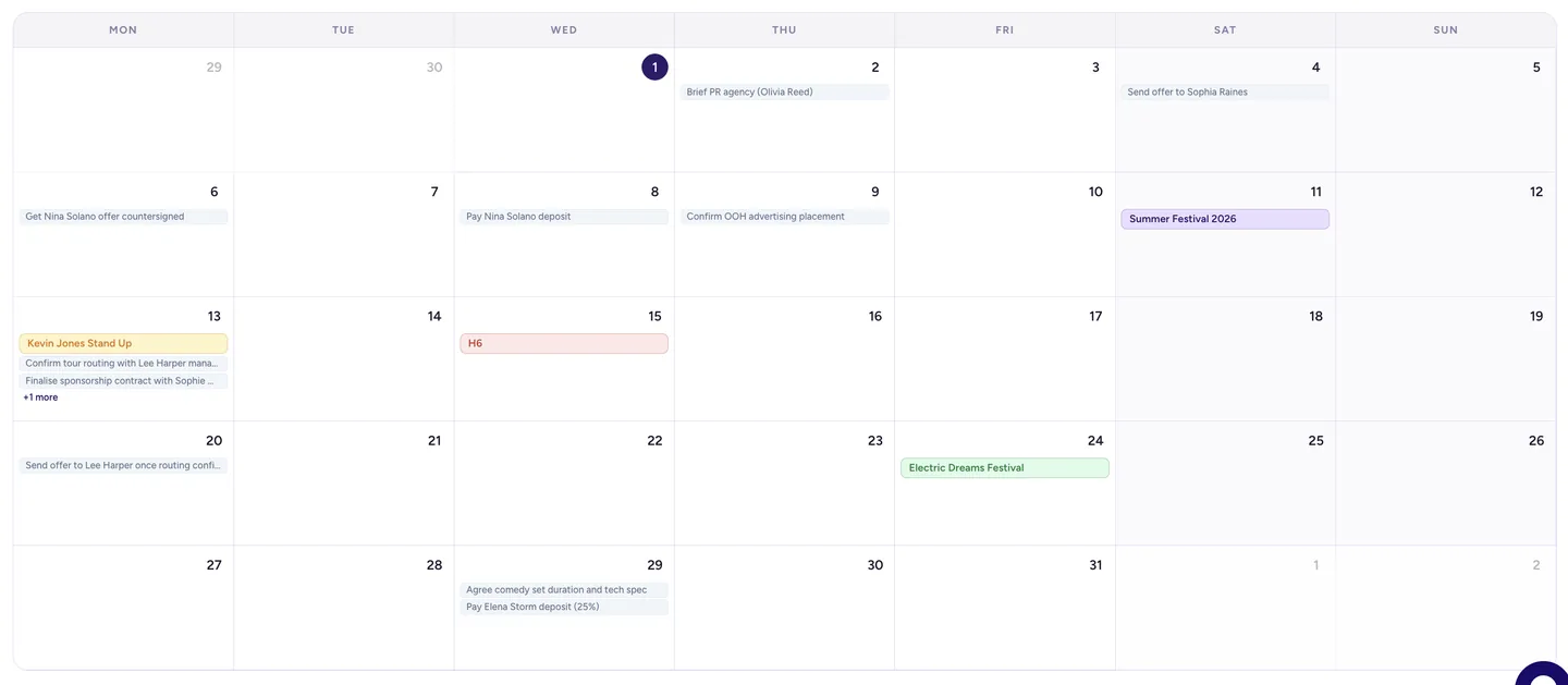 Calendar — monthly planning view